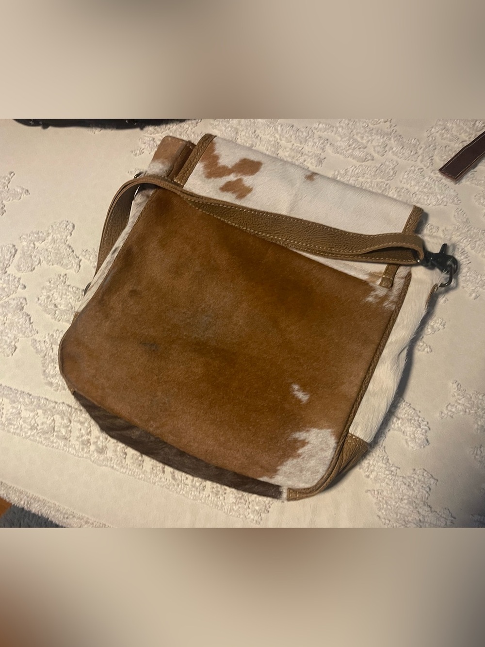 Myra Bag Brown and White Haircalf Satchel